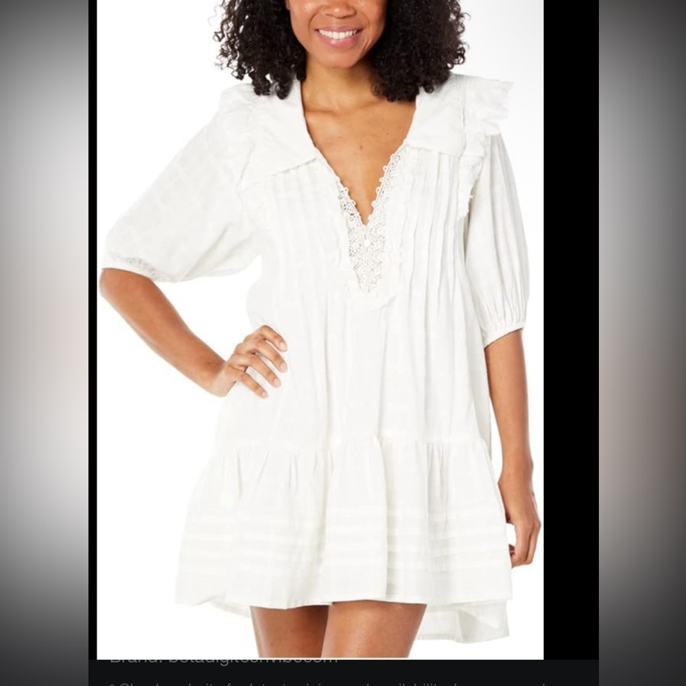 Free People White Ruffled V-Neck Dress